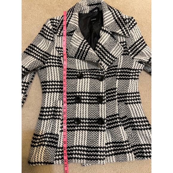Rampage Black & White Plaid Peacoat Double Breasted Women's Size Large EUC Y2K - Picture 5 of 7